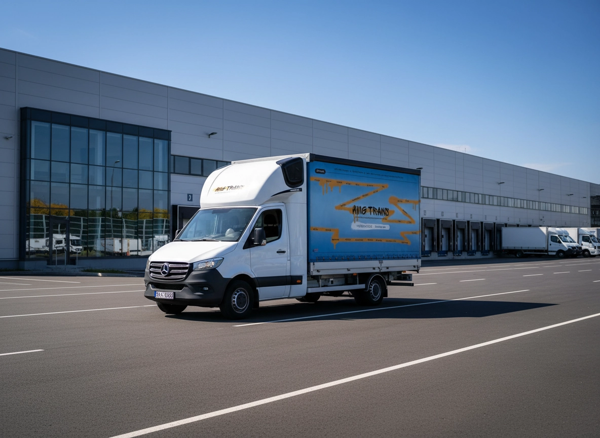 Bus AMG Trans przed halą logistyczną