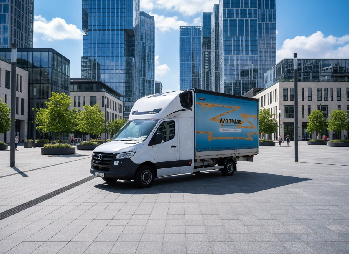 Bus AMG Trans wśród nowoczesnej przestrzeni
