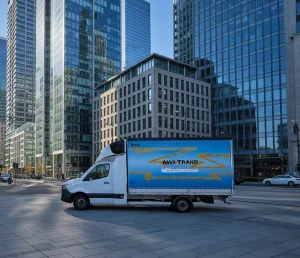 Bus AMG Trans w miejskim krajobrazie – jesteśmy na bieżąco ze zmianami w kabotażu i Pakiecie Mobilności, by zapewnić sprawny transport.