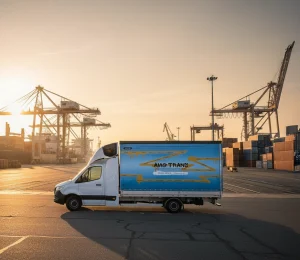 Kary za nielegalny kabotaż – bus AMG Trans w miejskiej scenerii.