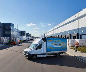 L'efficacité du transport dédié au cœur des opérations logistiques modernes, illustrée par ce véhicule ATG Trans sur un site de distribution.