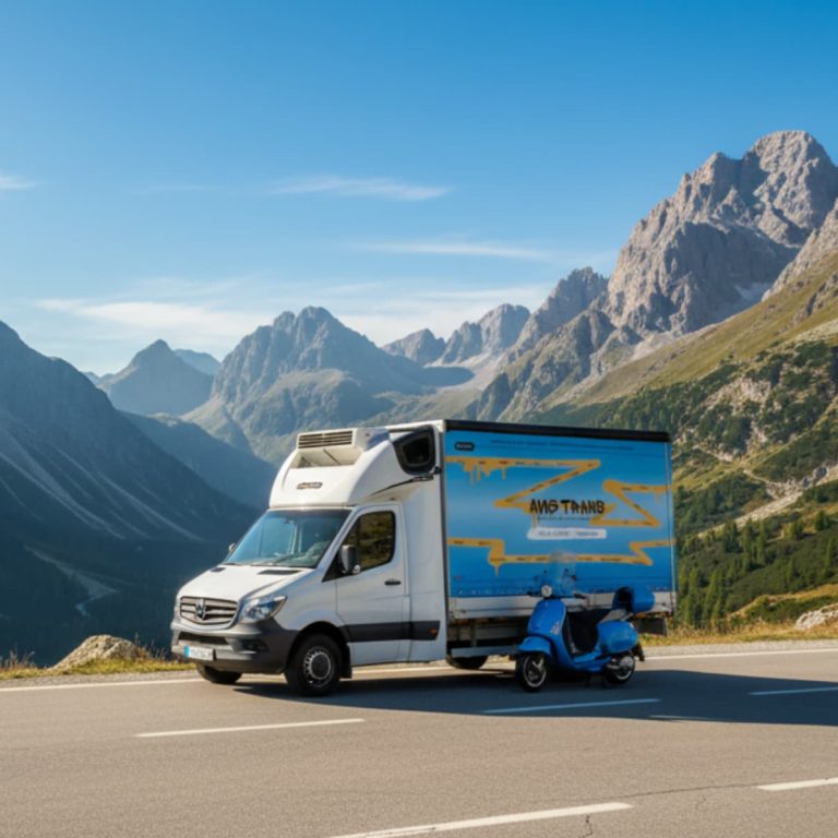 Bus dostawczy firmy AMG-Trans pokonujący europejską trasę podczas przewozu cross-trade.