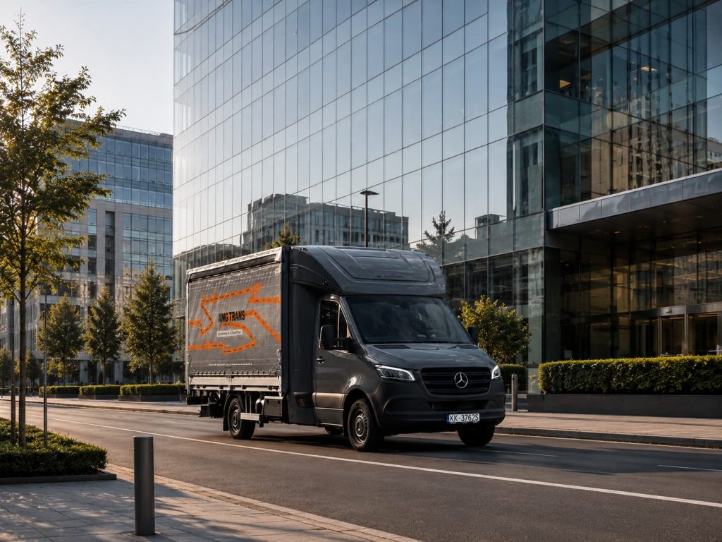 Pojazd AMG Trans realizujący transport ADR w zabudowie miejskiej